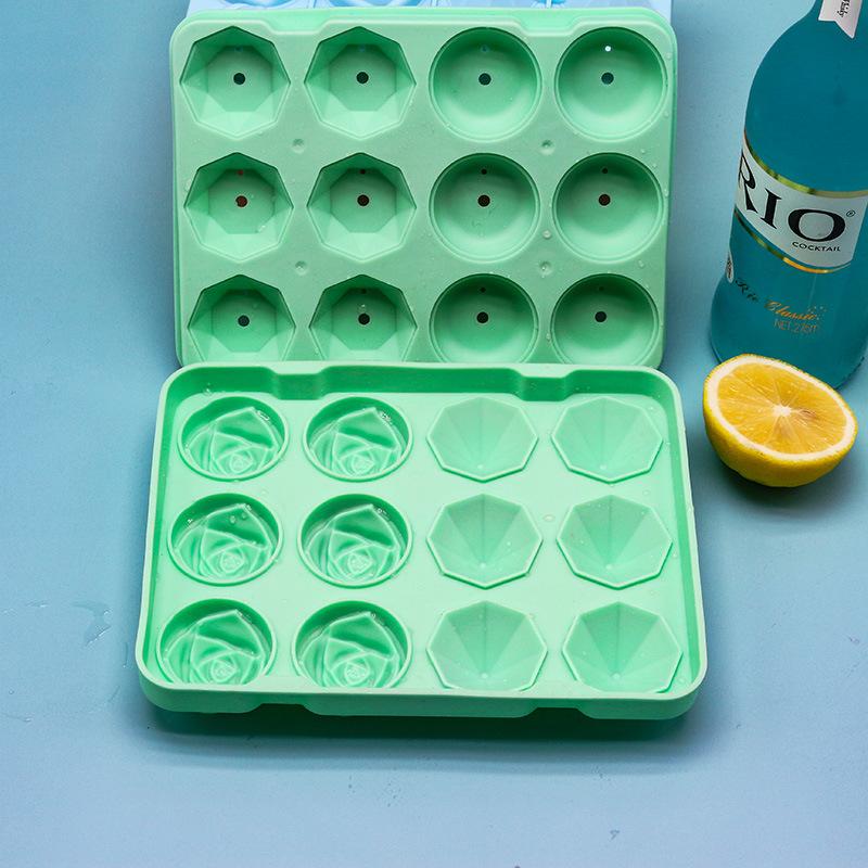 Silicone Molds Ice Cube Tray with Lid Rose Flower Diamond Shape Reusable Ice Mold Bar Kitchen Accessories Ice Cream Maker Tool