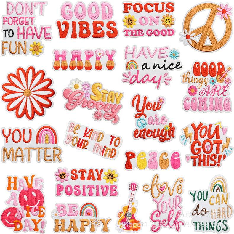 Smile Face Life Inspirational Words Embroidery Cloth Sticker Motivates English Patch Decoration Embroidery Mark Love Yourself Chapter Sticker