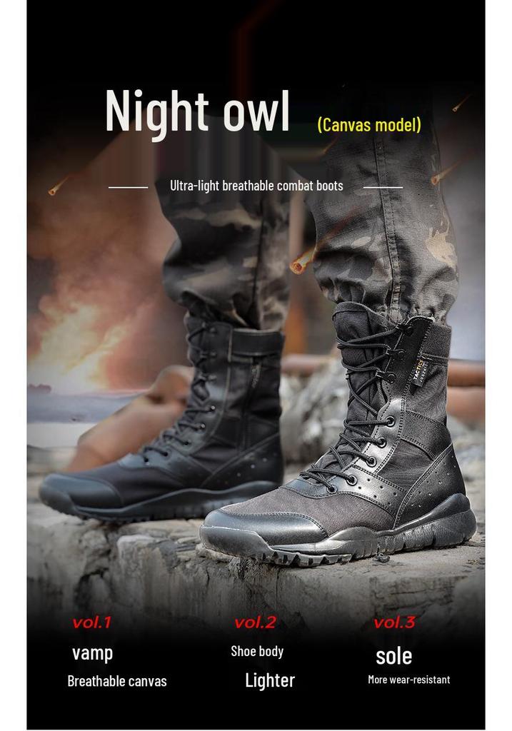 Men's Tactical Summer Desert High-Top Combat Boots - Shock Absorbing, Breathable, Military-Inspired Footwear.