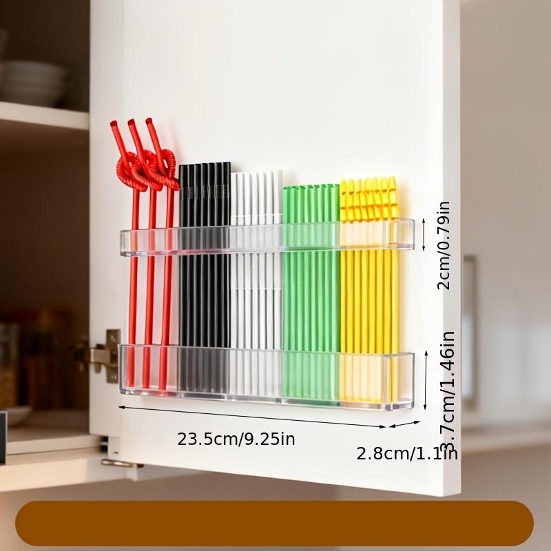 Transparent White Two-Tone Acrylic Straw Storage Box & Wall-Mounted Shelf - Drill-Free Suitable for Cabinets, Straw Holder with Hanging Rack