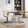 Modern Rattan Dining Chair with Black Metal Frame, Synthetic Cane Back & Chenille Seat Cushion for Kitchen, Living Room, Bedroom-Ivory