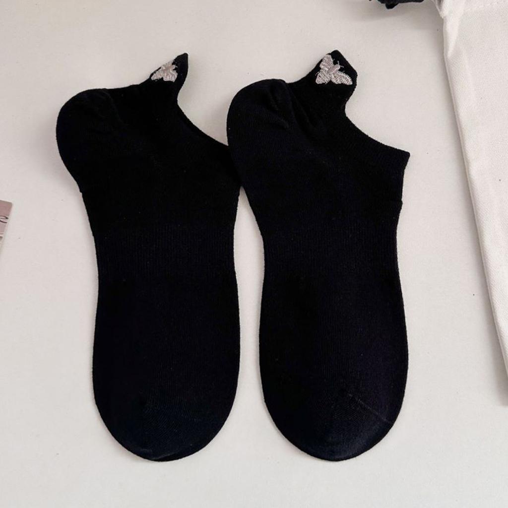 3 Paar Kawaii Blume Tier Stickerei Schwarze Socken für Damen Kurz Sport Luxusmarke Designer Socken Set Weiblich Frühling Sommer