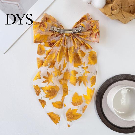 Fall Outfit Accessories Maple Leaf Hair Bows for Women Girls, Autumn Leaves Clips, Large Bowknot Ponytail Holder Barrettes, Gold Hairpin with