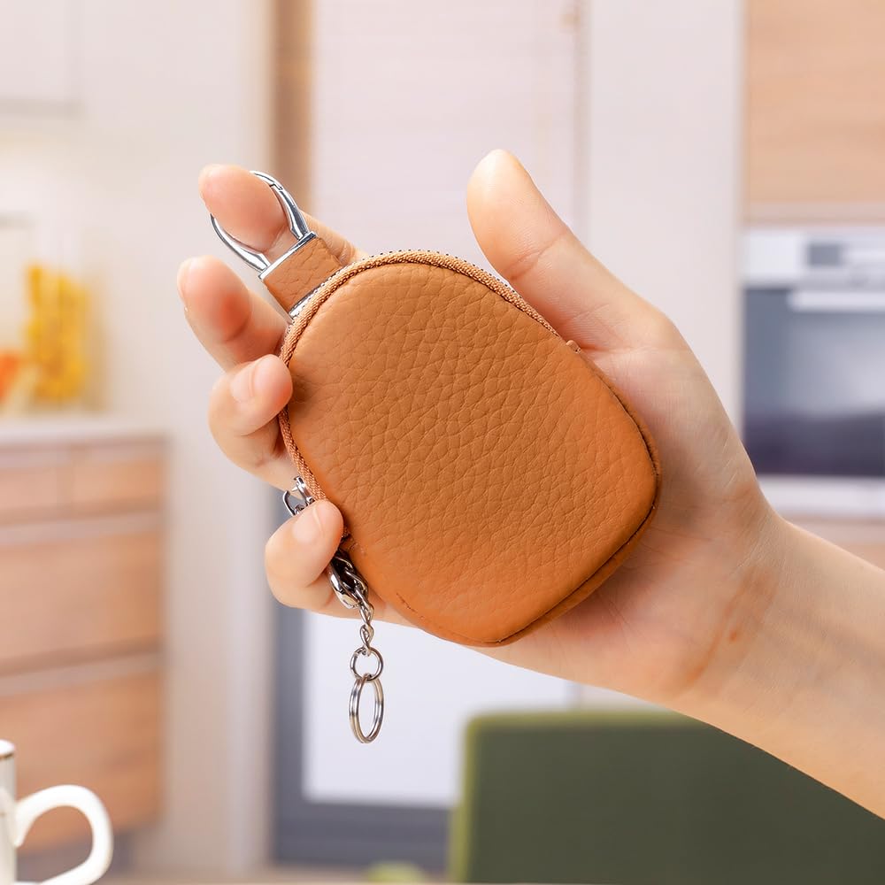Yocipa Genuine Leather Smart Key Case for Men with Key Ring and Key Chain, Multifunctional Key Holder for Women, Compact Leather Accessory Case