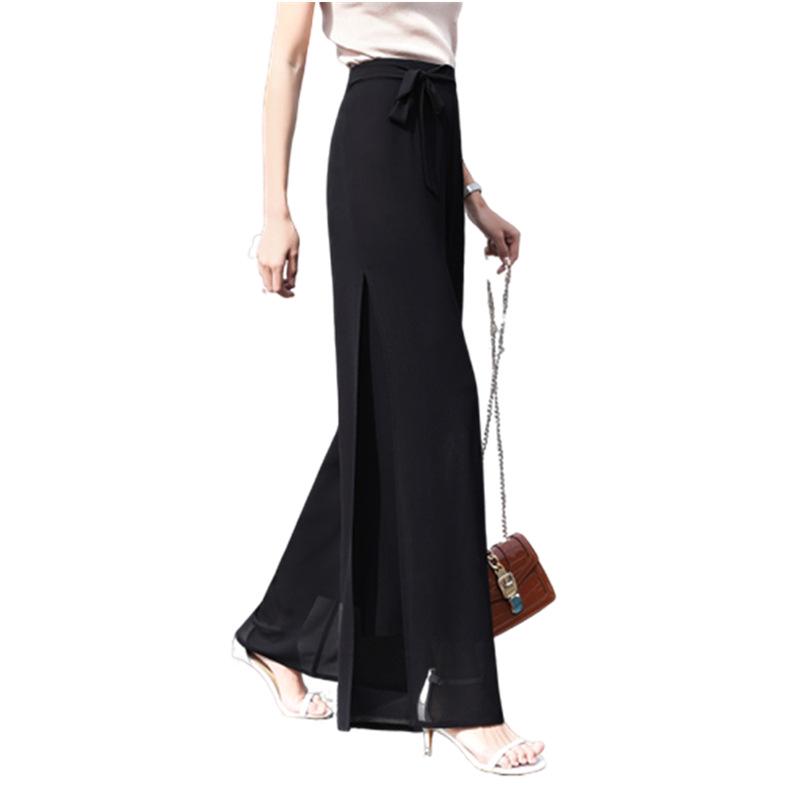 Women's High-Waist Chiffon Wide-Leg Summer Pants with Slit