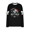 Ladies' Christmas Printed Bow Round Neck Long Sleeved Loose Pullover Sweater Sweatshirt Top