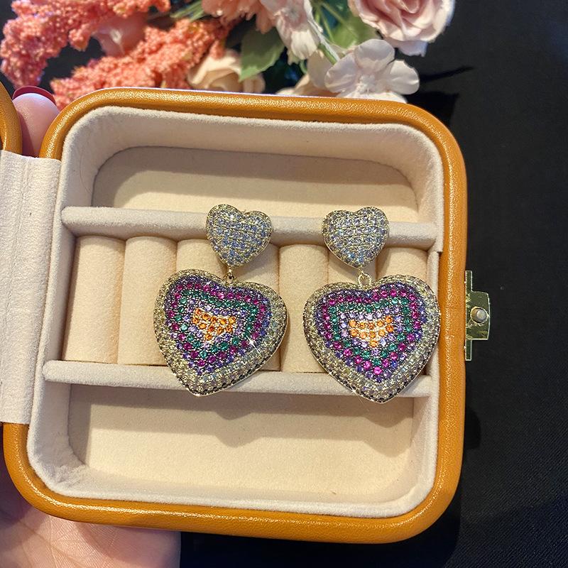 Luxus 925 Silber Stud Herz Ohrringe für Frauen Farbverlauf Pop Stud Ohrring Weibliche Hängende Ohrring Schönes Geschenk Partei Schmuck