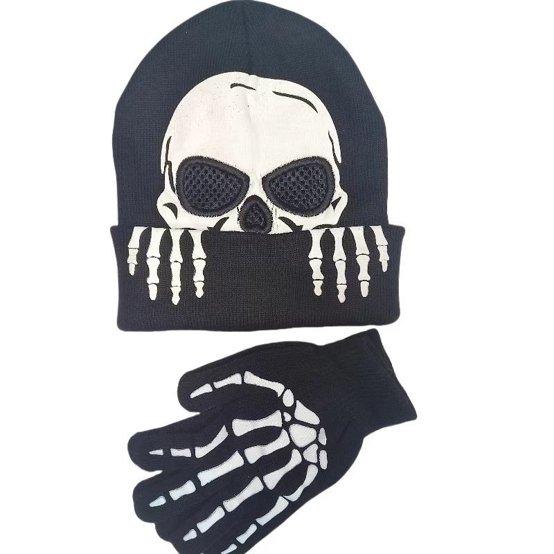 Căciulă tricotată cu craniu pentru toamnă și iarnă, Căciulă cu craniu și schelet pentru adulți și copii, Căciulă pulover Halloween, Modă