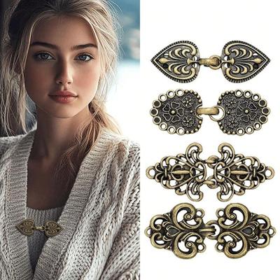 4Pcs Retro Sweater Swirl Clip Cape Cloak Clips Cardigan Brooches Pins Shawl Collar Clasp Dress Shirt Brooch Clip Jewelry For Women, New Year's Gifts