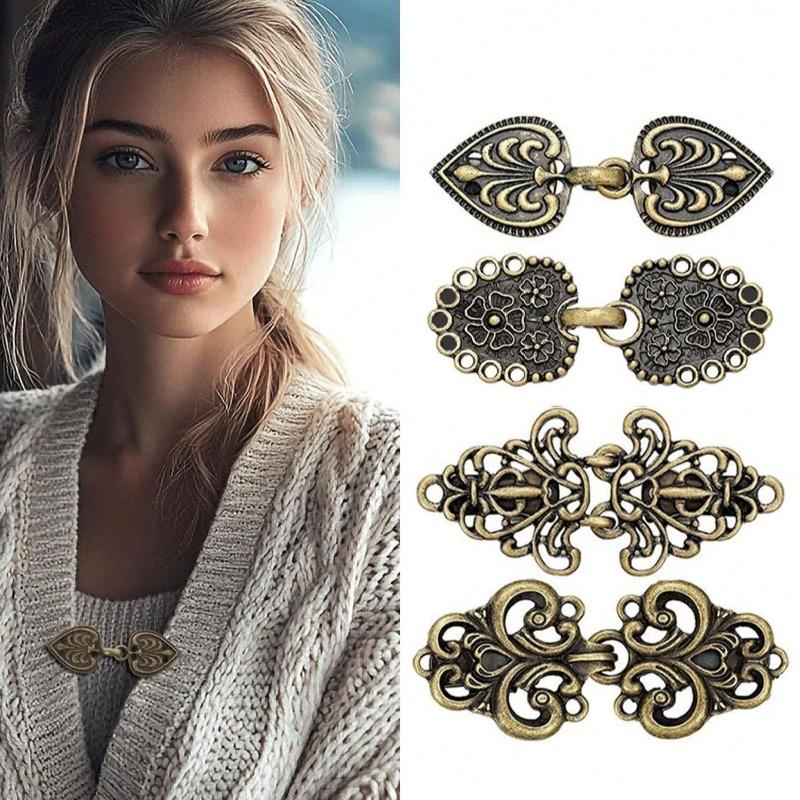4 Stück Retro Pullover Wirbelclip Umhang Cape Clips Cardigan Broschen Anstecknadeln Schalkragenverschluss Kleid Hemd Brosche Clip Schmuck für Frauen, Neujahrsgeschenke