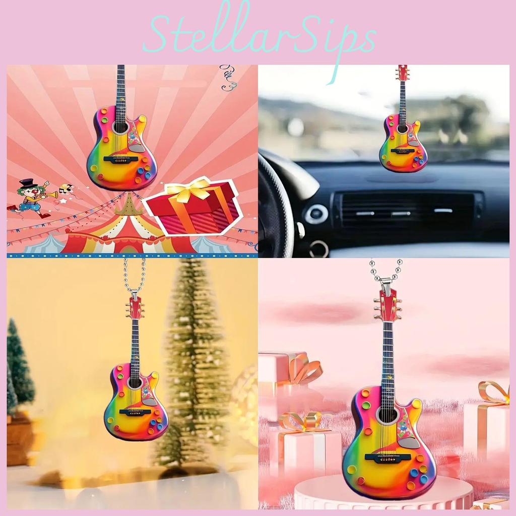 Creative Personalized Mini Christmas Guitar Acrylic Car Hanging Ornament For Decor