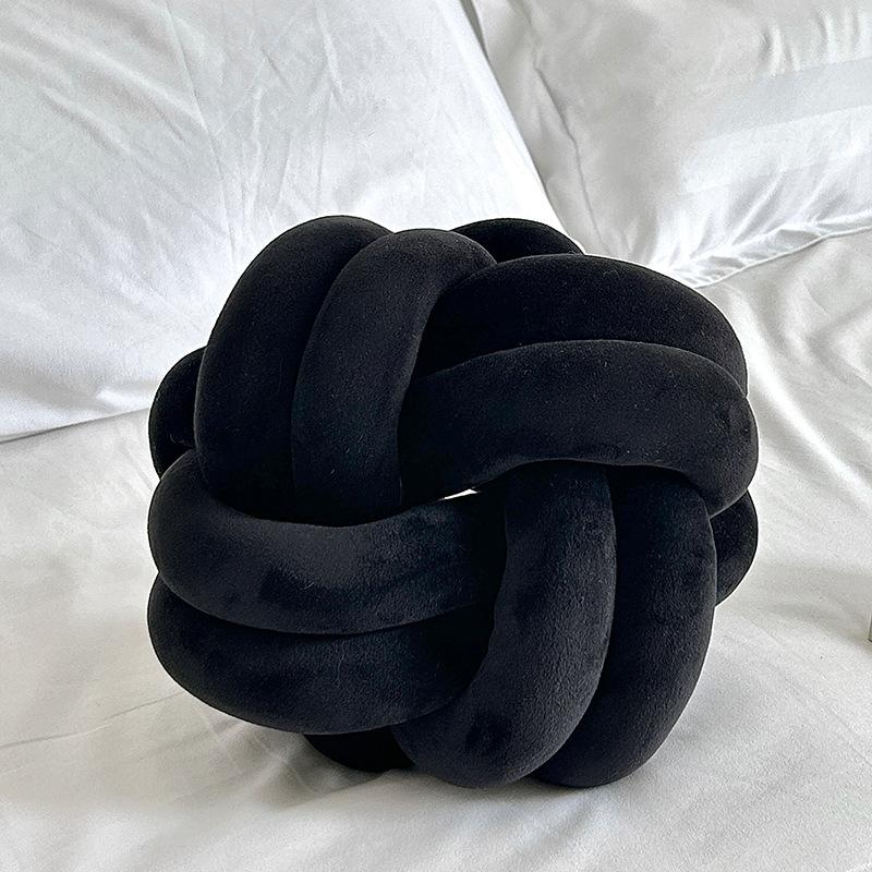 Coussin Décoratif Rond à Pompons Noués à Deux Brins pour Canapé Coussin en Velours Tissé à la Main Oreiller de Chevet