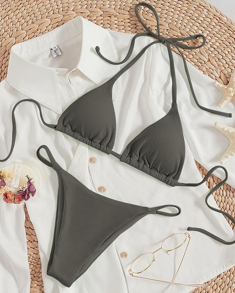 2025 Summer Women's Sexy Multicolor Halter Lace-Up Bikini Swimsuit