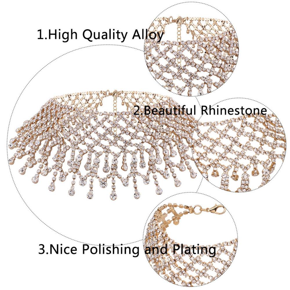 Damenhalskette, Volldiamant Retro Übertrieben Tropfenfransen Choker, Funkelndes Kristall Statement-Halsband