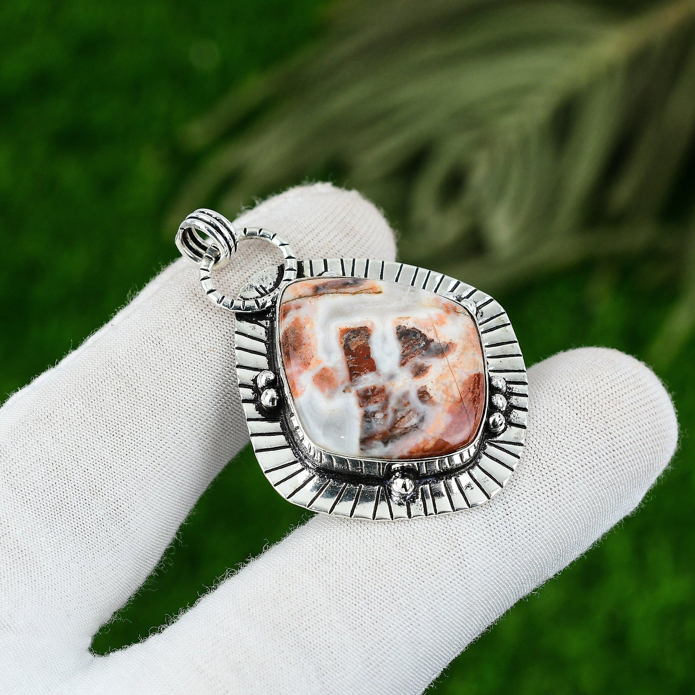 

Daughters Day Sale Natural Rainbow Jasper 925 Silver Wife Elegant Bezel Pendant