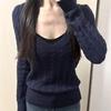 Pull en Maille Fin à Col en V Mode Automne Nouveau Haut pour Femme Pull en Tricot à Manches Longues Blanc Pull Doux Pièce Unique