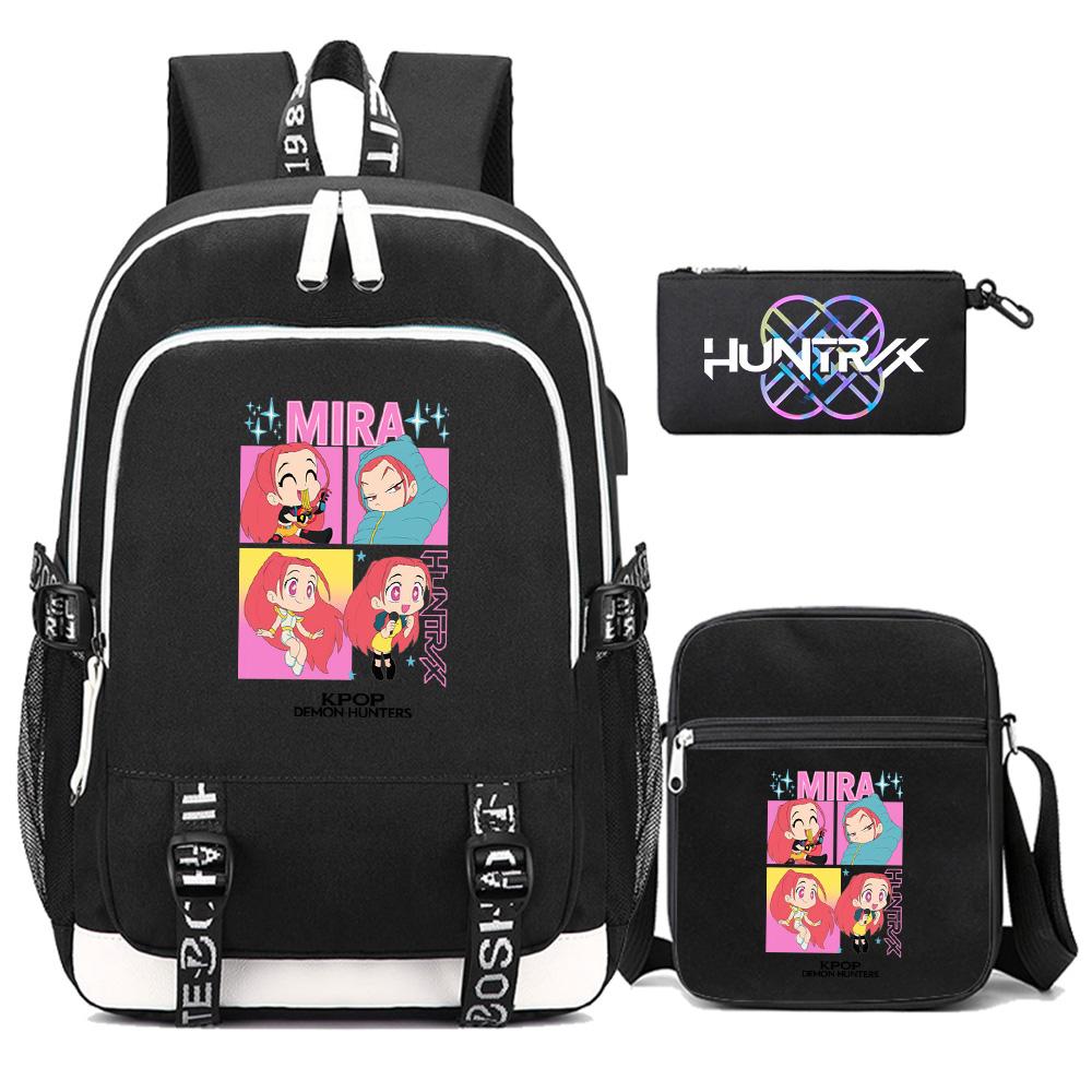 3Pcs/set Anime Kpop Printed Backpack with Shoulder Bag Pencil Case for Teenager Girl Boy Bookbag Large Capacity Waterproof Travel Bag Kid Gift Mochila