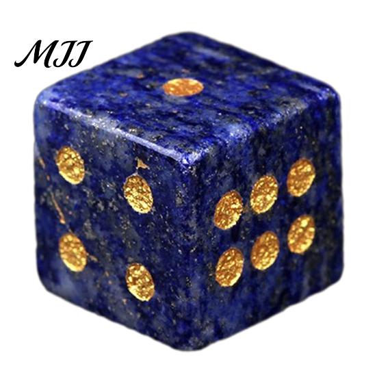 Tabletop Game Dice Natural Hand Carved Stone Dice, Mini Healing Faux Crystal Casual Night 6-Sided Golden Dots for Board Game, Casino Polished