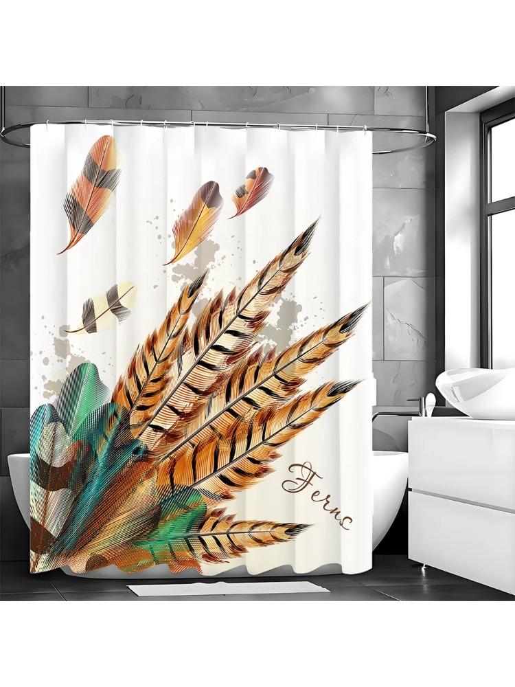 Personalized Feather Shower Curtain, Bathroom Decorative Shower Curtain, Waterproof Shower Curtain with Hooks W90xH180cm