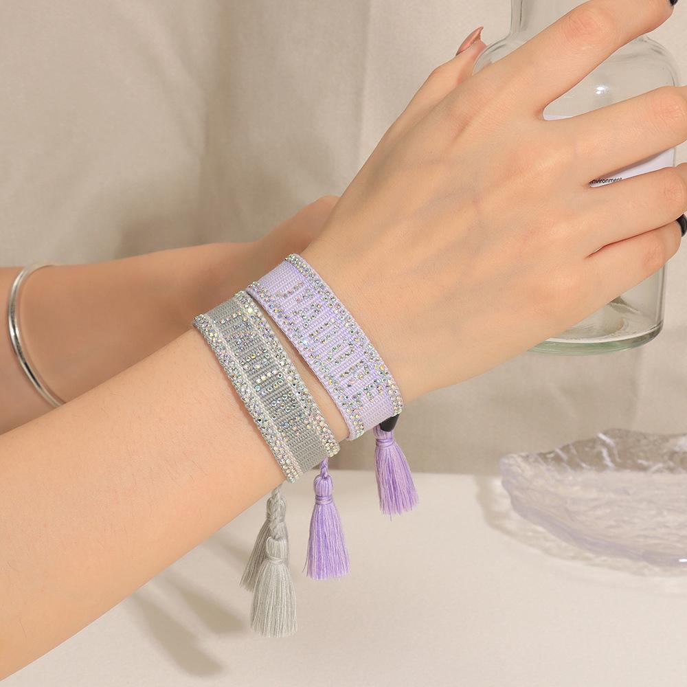 Seven-Color Full Diamond Woven Bracelet with 'JADORE' Letter, Handmade Tassel Chain, Crystal Design for Women