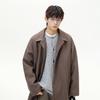 Men's Mid-Length Wool Coat - Dragon & Phoenix Design, Autumn/Winter Korean Style, Thick Windbreaker, Loose Fit, Trendy Brand Lapel Jacket.