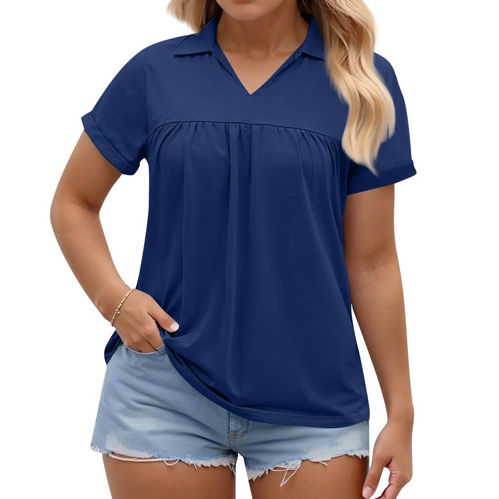 Damenmode Lässiges V-Ausschnitt Kurzarm Große Größe T-Shirt Top