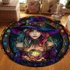 Wizard Theme Round Rug, Purple Hat Magician with Crystal Ball Design, Colorful Gem Border Magic Carpet for Home Decor