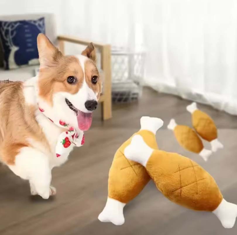 Interactive Plush Dog Toy Chicken Leg Bone Shape Pet Dog Plush Toy Is Suitable for Small, Medium and Large Dogs and Cat