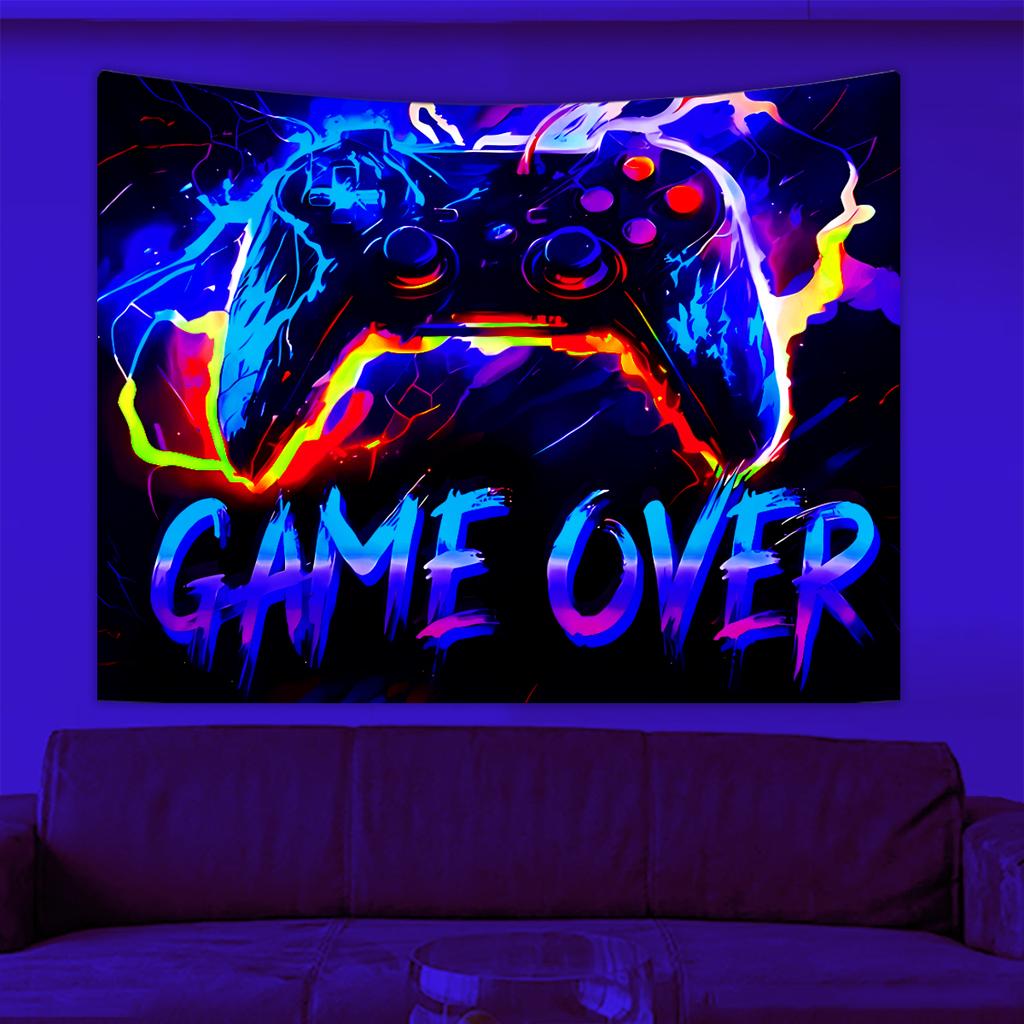 1pc UV Reactive Tapestry, Game Controller Neon Light Effect Tapestry, Trendy and Fashionable Esports Decoration Tapestry