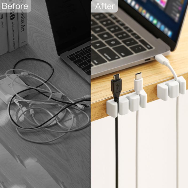 Desktop Cable Organizer Silicone Cable Holder Clips Cable Cord Wire Organizer Self Adhesive USB Cable Winder Management Clips