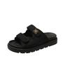 Large Size Thick-bottomed Cool Slippers Women's Summer Denim Outer Wear Velcro Printed Beach One-word Slippers