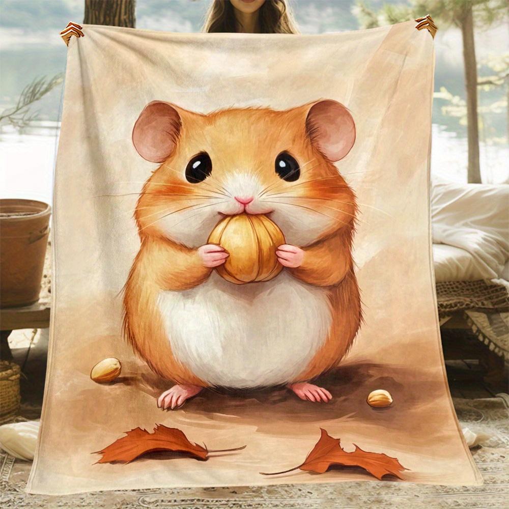 

Cute Hamster Holding Nut Autumn Leaves Fleece Blanket Soft Flannel Throw Animal Art Print Gift for Kids Home Decor Cozy Warm 75x100cm