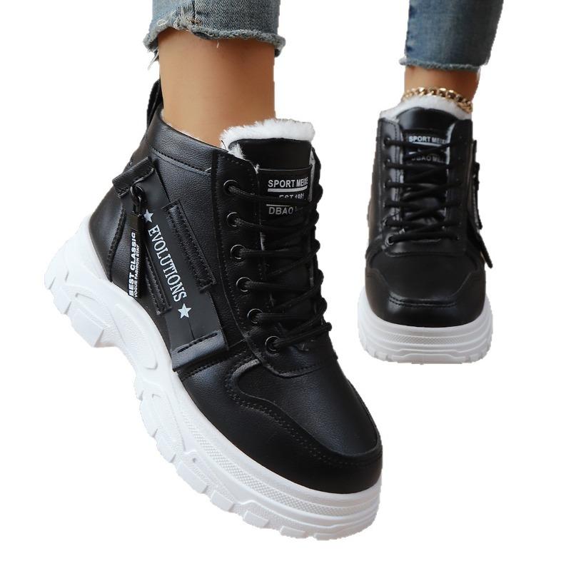 2025 Winter Alphabet Platform Cotton Shoes Women's New Muffin Fleece Lace-up Warm Plus Size Snow Boots