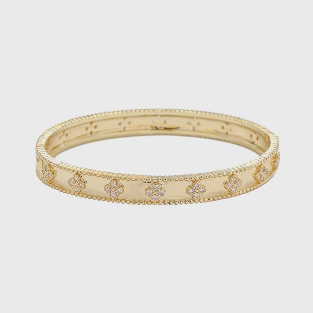 V Gold Four-Leaf Clover Narrow Flower Tube Bracelet - 18K Rose Gold Plated Kaleidoscope Design for Women