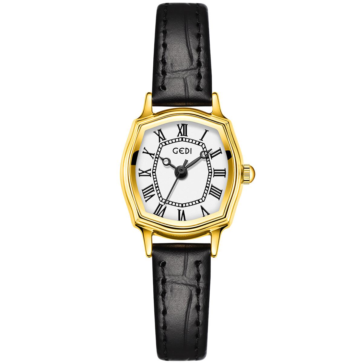 Vintage Roman Exquisite Small Wine Barrel Shape Student Watch Niche High Value Bamboo Pattern Leather Quartz Watch