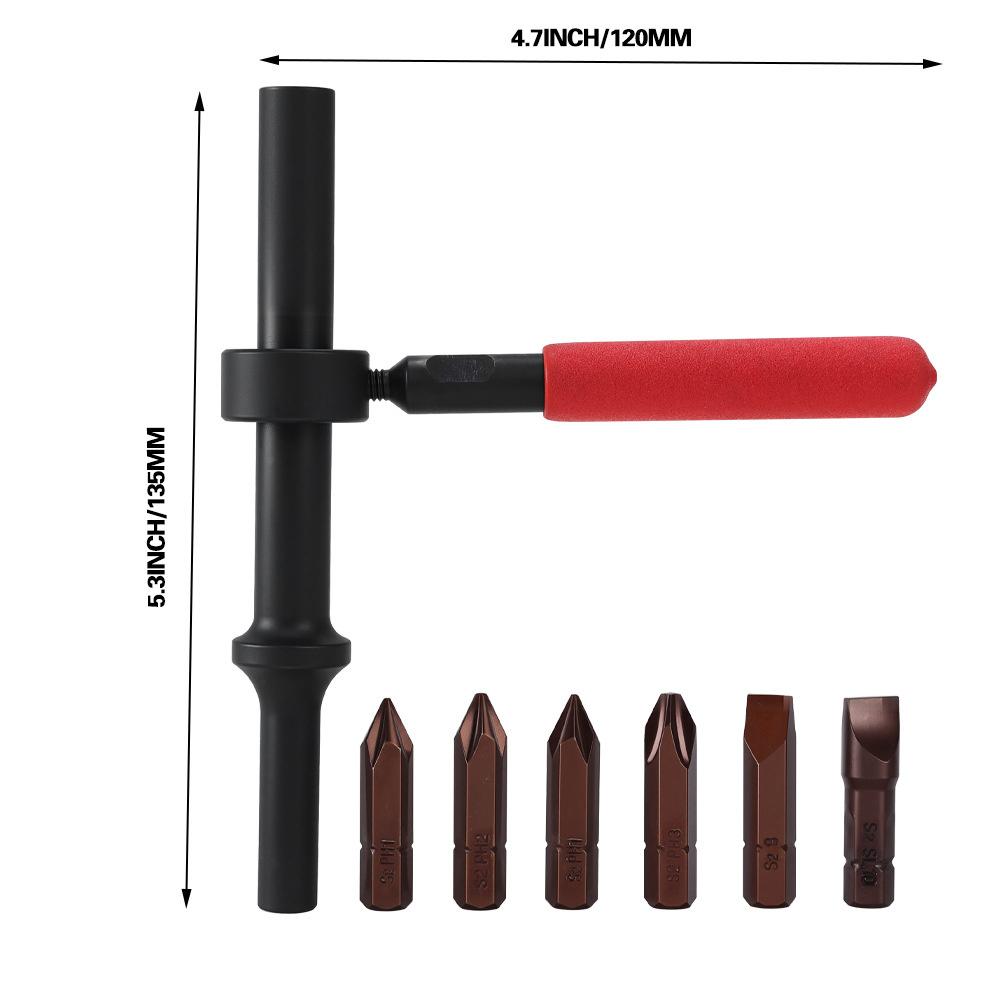

Air Impact Screw Remover Tool with PH#1, #2, #3, #4 and SL 8, SL 10. Bit