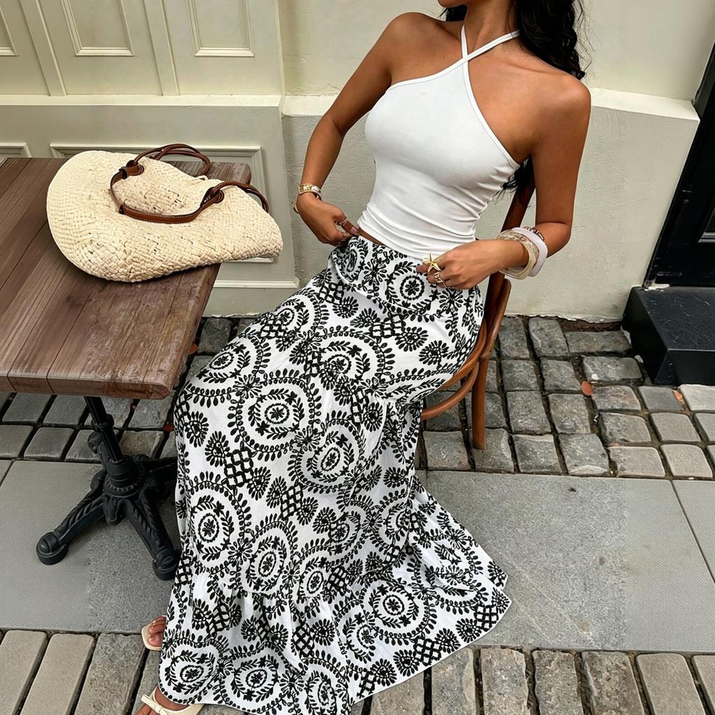 Women's Bohemian Print Midi Skirt for Casual and Beach Wear