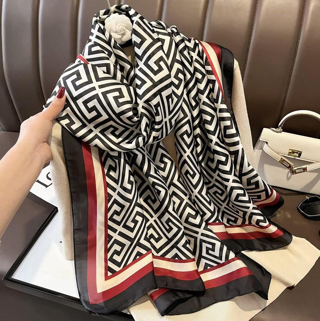 2024 Stylish Korean Brocade Silk Scarf for Women - Versatile Spring/Autumn Shawl