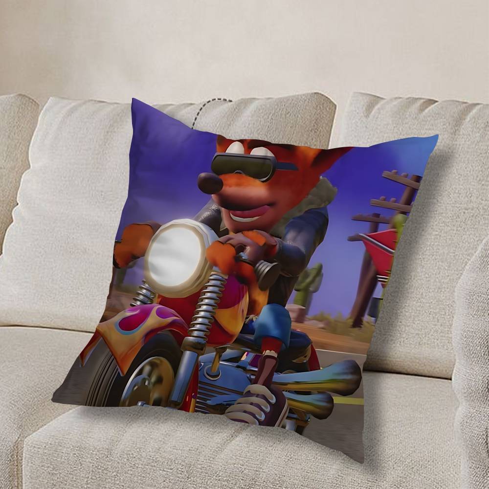 Federa Cuscino Quadrata Stampa Double-Sided Peluche Corto Copricuscino per Divano Camera da Letto Comodino Arte Dispettosa di Crash Bandicoot