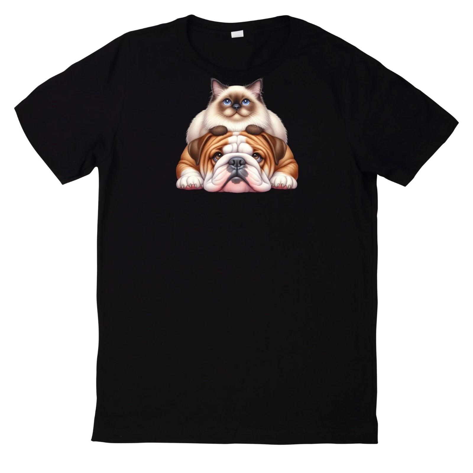 T-Shirt Lustiges Beste Freunde Katze und Hund Motiv XXXXL