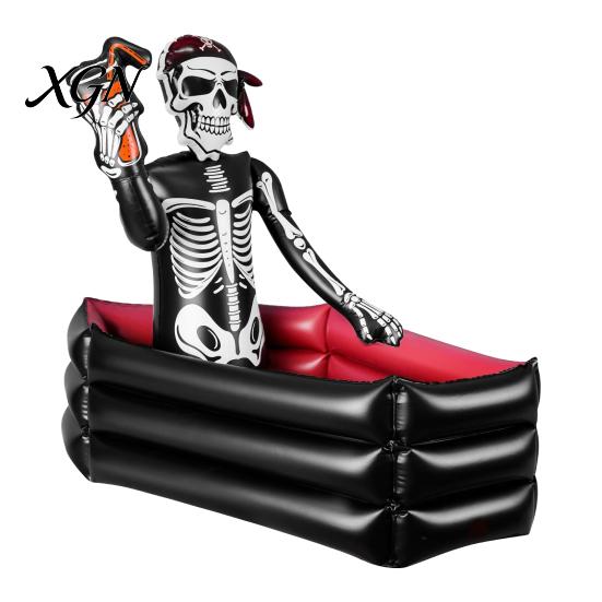 Funny Halloween Gifts for Friends Inflatable Skull Ice Bucket, Pirate Skeleton Drink Cooler Party, Leakproof Events Thickened PVC Portable Beverage