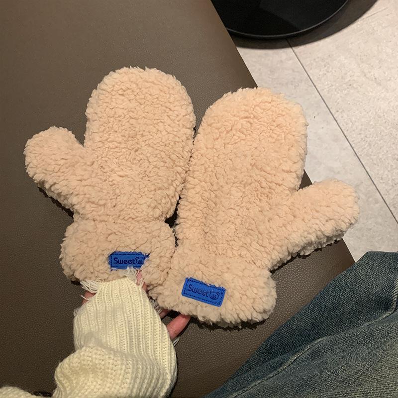 Mitaines chaudes en peluche pour femmes, en peluche et épaissies pour l'automne et l'hiver, mignonnes pour le cyclisme, antigel, coupe-vent et anti-froid, mignonnes