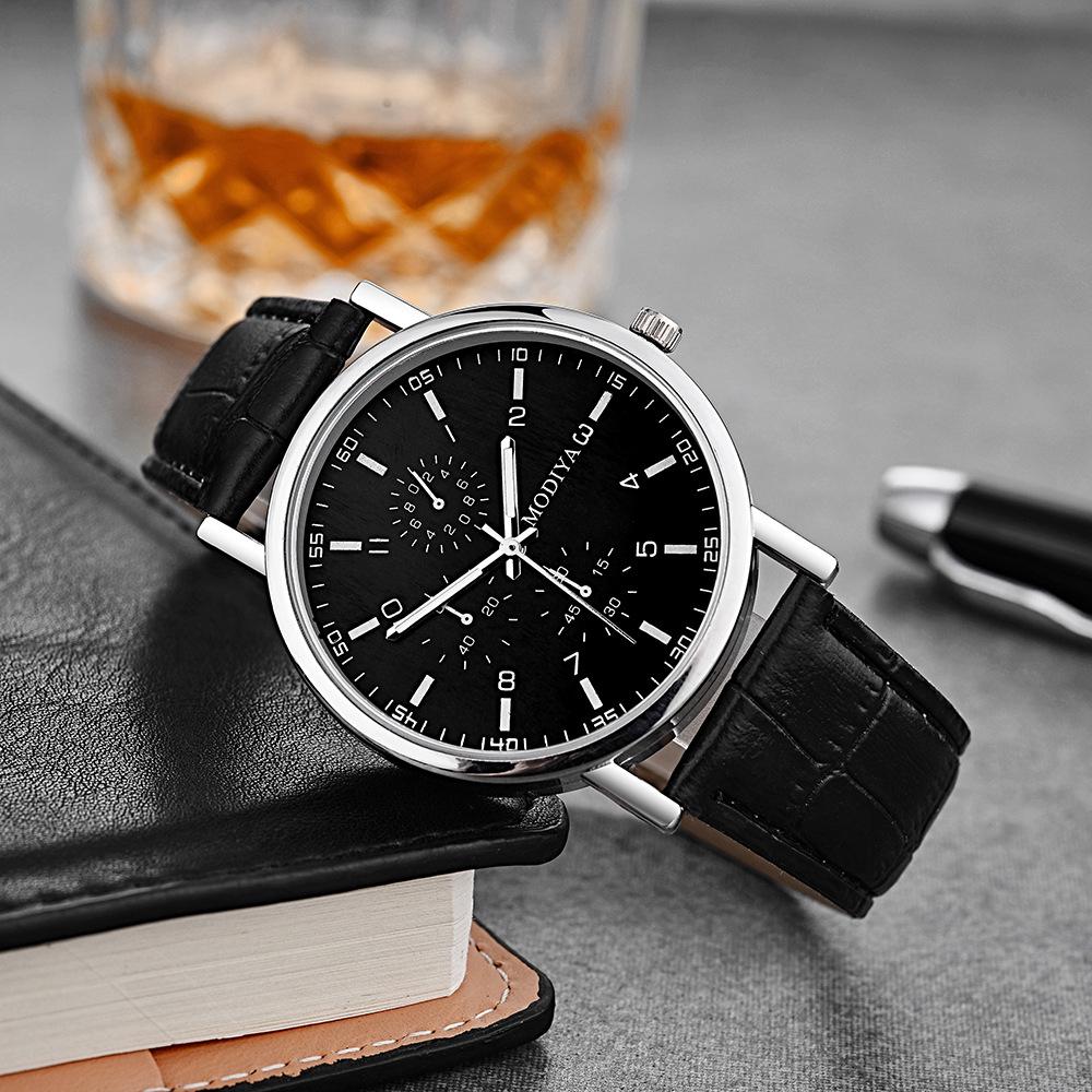 Men's High-End Quartz Watch with Leather Strap - Simple Design