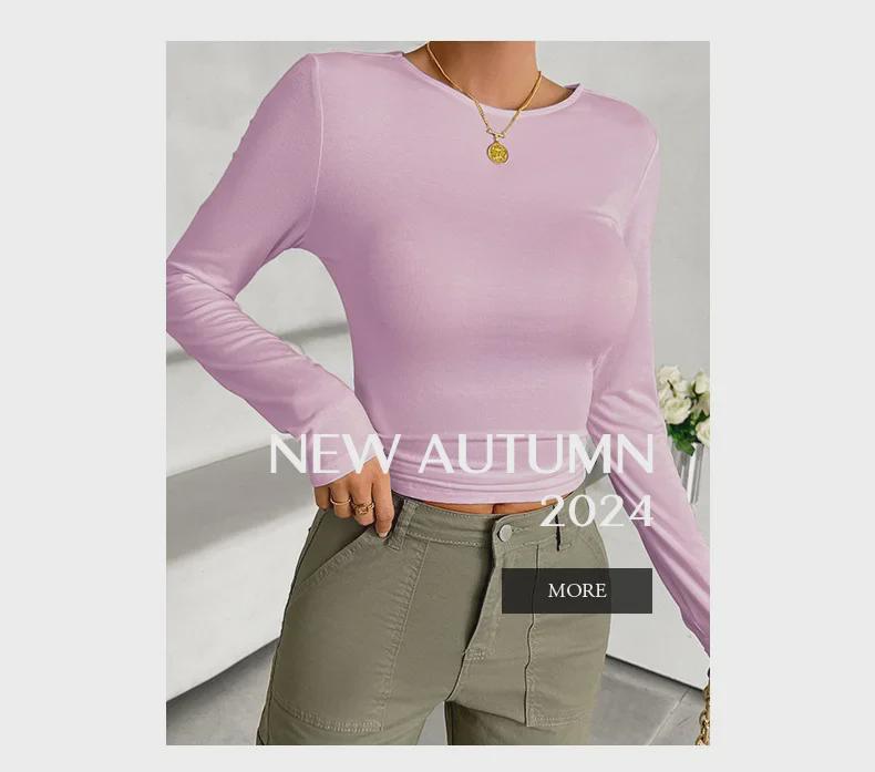 Diyun 2024 Spring/Summer Women's Slim Long-Sleeve Solid Tops