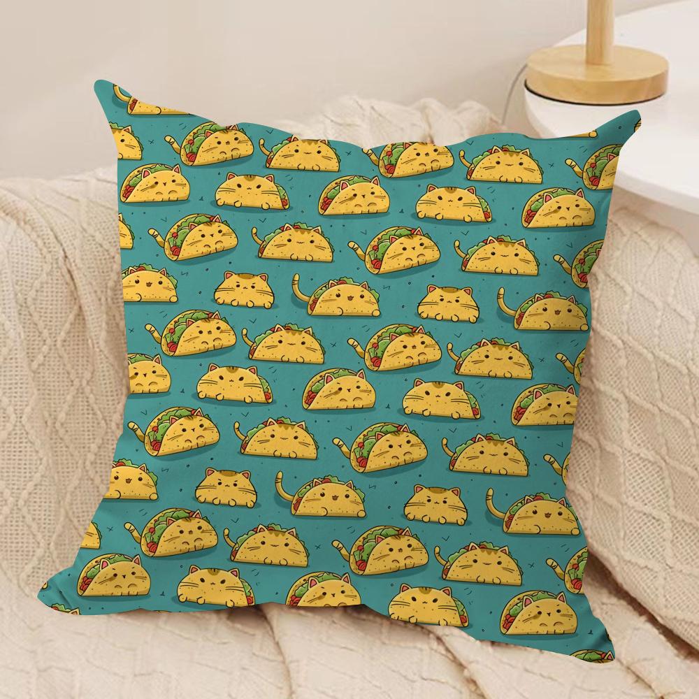 Cat Cake Pattern Cushion Cover Silky Short Plush DoubleSided Printed Pillow Case for Sofa All Seasons Home Decor Gift