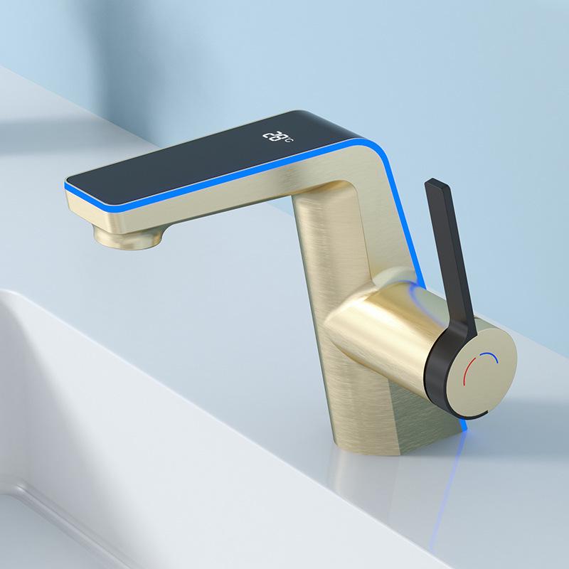 Digital Display Ambient Light Hot and Cold Bathroom Faucet for Vanity and Hand Washing Basin