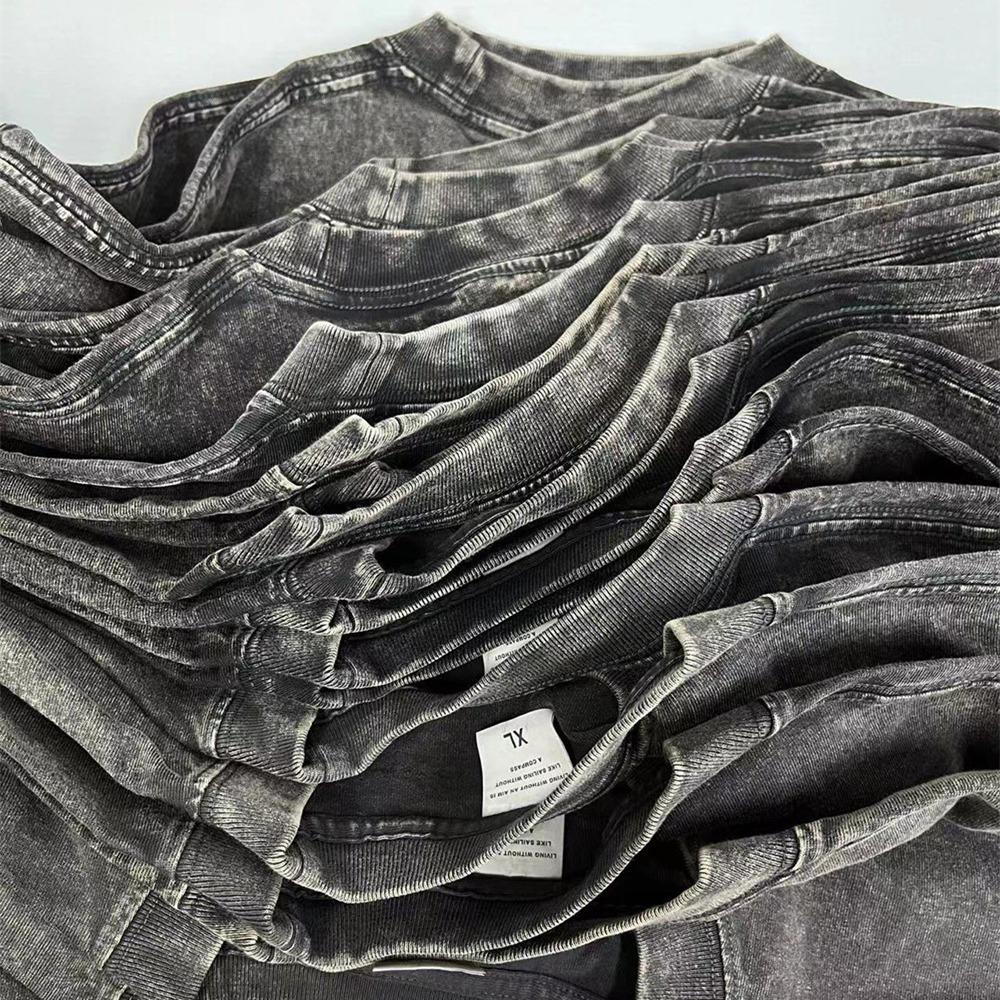 230G Praná Vintage Pánské Tričko s Krátkým Rukávem, Všestranné Jednobarevné Volného Střihu s Kulatým Výstřihem, Trendy Top Ins