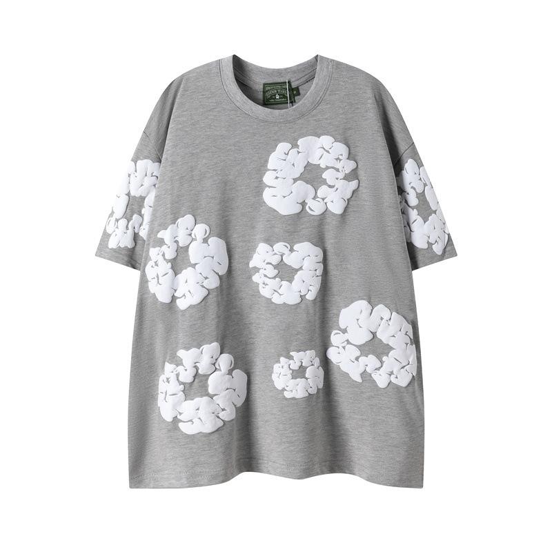 New Trendy Short-sleeved Short-pants Set with Foam Printing - Suitable for Both Men and Women, for Casual Wear.