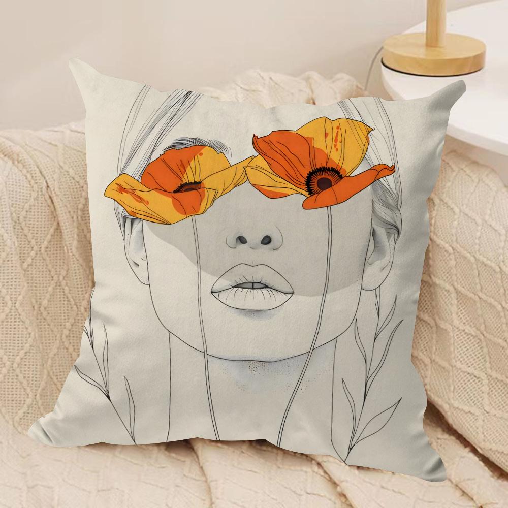 Flowers And Women Cushion Cover Pillowcase Ultra Soft Skin Friendly Fabric Cloud Like Comfort Concealed Zipper