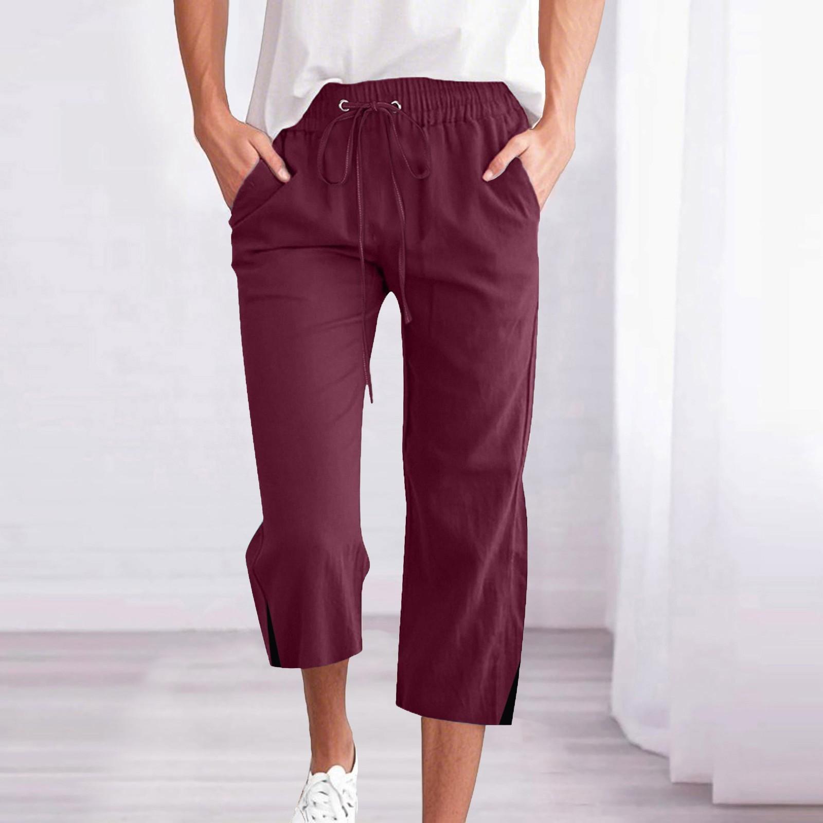 

Мужские модные однотонные повседневные свободные прямые брюки из хлопка и льна с завязками и карманами для дома 7/10 XL красный